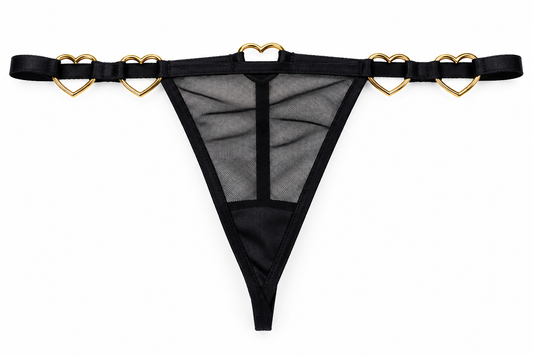 ROMANTIC – Gold Heart Mesh G-String Thong